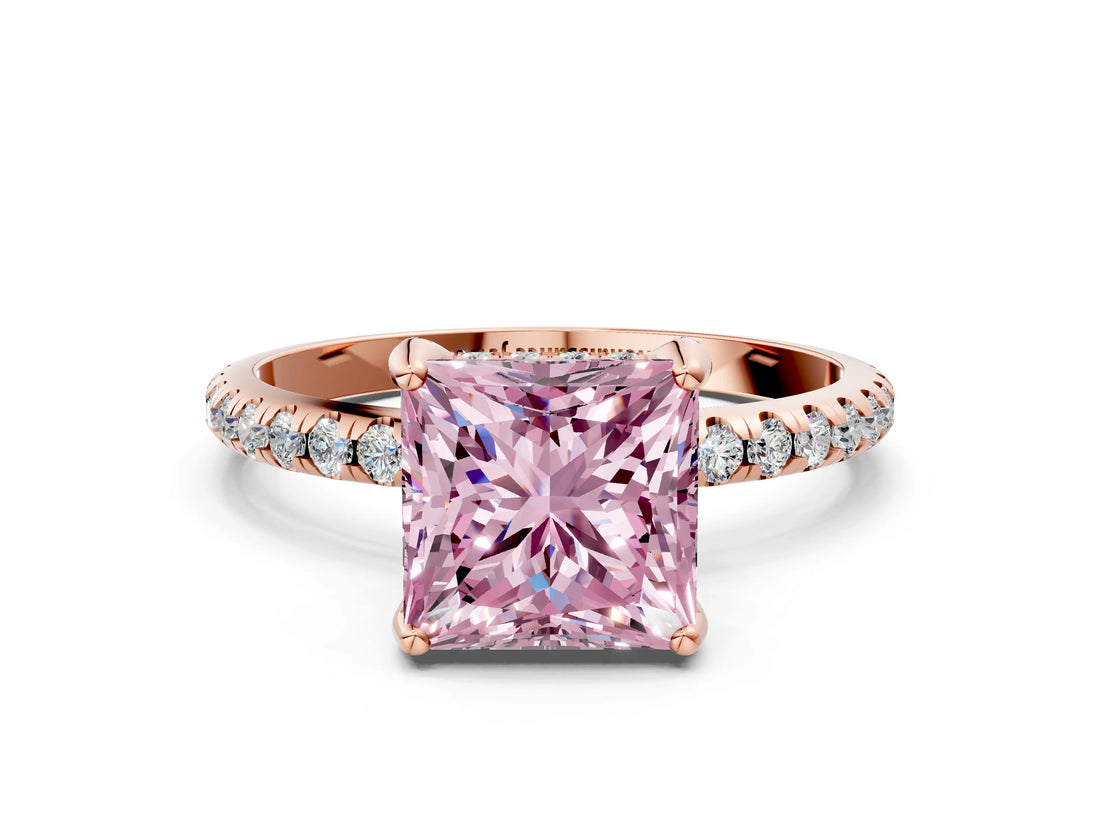 Rose gold Fancy Pink Princess Cut Diamond Solitaire Ring with Four-Prong Setting and Pavé Band_3