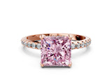 Rose gold Fancy Pink Princess Cut Diamond Solitaire Ring with Four-Prong Setting and Pavé Band_3
