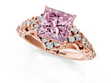 Rose gold Fancy Pink Princess Cut Diamond Solitaire Ring with Hidden Halo and Pavé Band_28