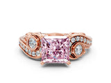 Rose gold Fancy Pink Princess Cut Diamond Solitaire Ring with Milgrain Pavé Band and Four-Prong Setting_16