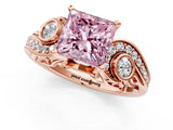 Rose gold Fancy Pink Princess Cut Diamond Solitaire Ring with Milgrain Pavé Band and Four-Prong Setting_17