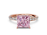 Rose gold Fancy Pink Princess Cut Diamond Solitaire Ring with Pavé Band and Hidden Halo_20