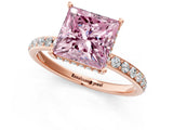 Rose gold Fancy Pink Princess Cut Diamond Solitaire Ring with Pavé Band and Hidden Halo_21