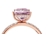 Rose gold Fancy Pink Princess Cut Diamond Solitaire Ring with Pavé Band and Hidden Halo_24