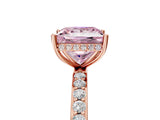 Rose gold Fancy Pink Princess Cut Diamond Solitaire Ring with Pavé Band and Hidden Halo_25