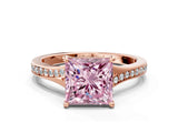 Rose gold Fancy Pink Princess Cut Diamond Solitaire Ring with Pavé Band and Prong Setting_12