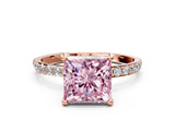 Rose gold Fancy Pink Princess Cut Diamond Solitaire Ring with Pave Band and Four Prong Setting_12