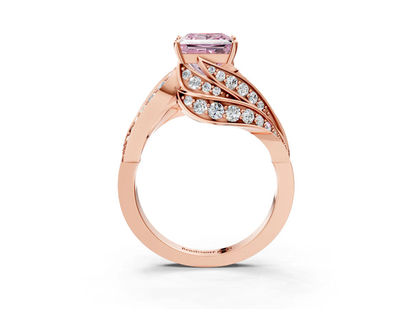 Rose gold Fancy Pink Princess Cut Diamond Solitaire Ring with Prong Setting and Twisted Pavé Band