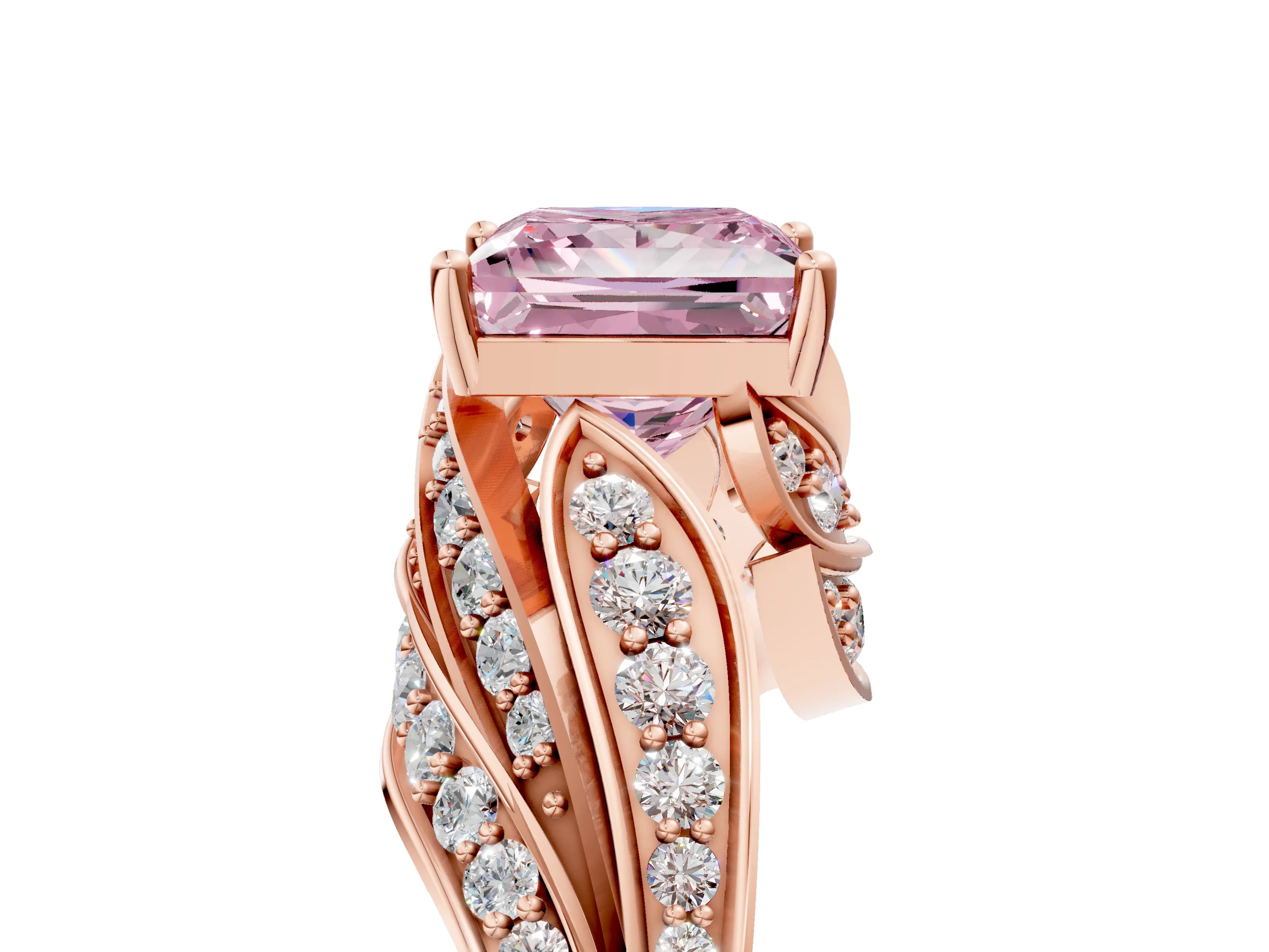 Rose gold Fancy Pink Princess Cut Diamond Solitaire Ring with Prong Setting and Twisted Pavé Band_5