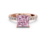 Rose gold Fancy Pink Princess Cut Diamond Solitaire Ring with Round  Pavé Band and Four-Prong Setting_48