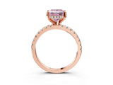 Rose gold Fancy Pink Princess Cut Diamond Solitaire Ring with Round  Pavé Band and Four-Prong Setting_51