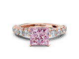 Rose gold Fancy Pink Princess Cut Diamond Solitaire Ring with Shared Prong Pavé Band and Four-Prong Setting_33