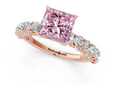 Rose gold Fancy Pink Princess Cut Diamond Solitaire Ring with Shared Prong Pavé Band and Four-Prong Setting_34