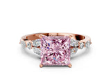 Rose gold Fancy Pink Princess Cut Diamond Solitaire Ring with Side Stones and Four-Prong Setting_17