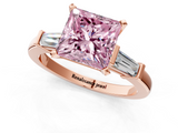 Rose gold Fancy Pink Princess  Cut Diamond Solitaire Ring with Tapered Baguette Accents and Four-Prong Setting_1