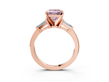 Rose gold Fancy Pink Princess  Cut Diamond Solitaire Ring with Tapered Baguette Accents and Four-Prong Setting_3