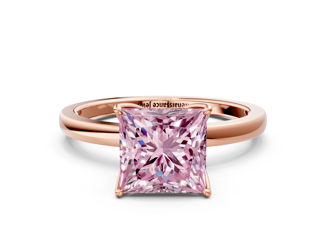 Rose gold Fancy Pink Princess Cut Diamond Solitaire Ring with Thin Band and Prong Setting_12