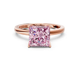 Rose gold Fancy Pink Princess Cut Diamond Solitaire Ring with Thin Band and Prong Setting_12