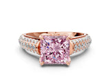 Rose gold Fancy Pink Princess Cut Diamond Solitaire Ring with Three-Row Pavé Band and Four-Prong Setting_18