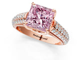 Rose gold Fancy Pink Princess Cut Diamond Solitaire Ring with Three-Row Pavé Band and Four-Prong Setting_19