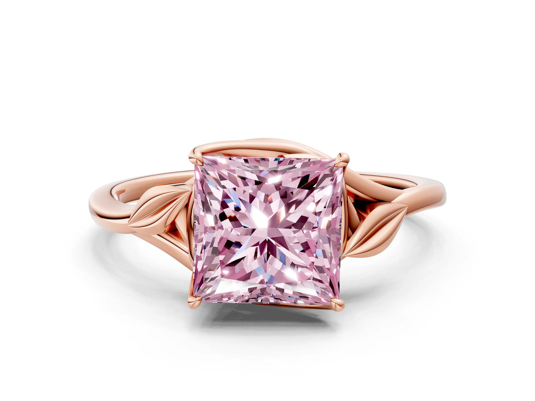 Rose gold Fancy Pink Princess Cut Diamond Solitaire Ring with Twist Band and Four-Prong Setting_28