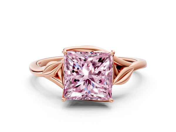 Rose gold Fancy Pink Princess Cut Diamond Solitaire Ring with Twist Band and Four-Prong Setting