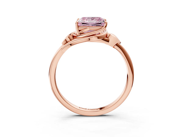 Rose gold Fancy Pink Princess Cut Diamond Solitaire Ring with Twist Band and Four-Prong Setting