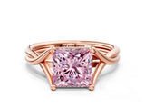 Rose gold Fancy Pink Princess Cut Diamond Solitaire Twist Band Prong Setting Ring_92