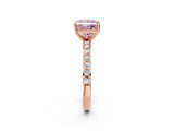 Rose gold Fancy Pink Princess  Cut Diamond Solitaire with Pave Band and Four-Prong Setting 13