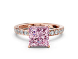 Rose gold Fancy Pink Princess  Cut Diamond Solitaire with Pave Band and Four-Prong Setting 16