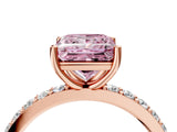 Rose gold Fancy Pink Princess  Cut Diamond Solitaire with Pave Band and Four-Prong Setting 2