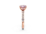 Rose gold Fancy Pink Princess  Cut Diamond Solitaire with Pave Band and Four-Prong Setting 4