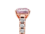 Rose gold Fancy Pink Princess  Cut Diamond Solitaire with Pave Band and Four-Prong Setting_5