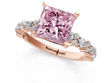 Rose gold Fancy Pink Princess Cut Diamond Solitaire with Side Stones, Pave Band, Four-Prong Setting_30