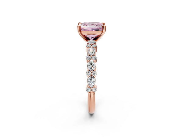 Rose Gold Princess Cut Pear Side Stone Engagement Ring Setting for Fancy Pink Center