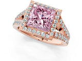 Rose gold Fancy Pink Princess Cut Diamond Split Shank Halo Ring with Four-Prong Setting_18