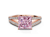 Rose gold Fancy Pink Princess Cut Diamond Split Shank Pavé Engagement Ring with Four-Prong Setting_18