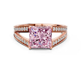 Rose gold Fancy Pink Princess Cut Diamond Split Shank Ring with Pavé Band and Four-Prong Setting_17