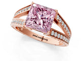Rose gold Fancy Pink Princess Cut Diamond Split Shank Ring with Pavé Band and Four-Prong Setting_18