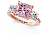 Rose gold Fancy Pink Princess Cut Diamond Three-Stone Engagement Ring with Prong Setting and Pavé Band_1