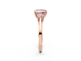 Rose gold Fancy Pink Princess Cut Diamond Three-Stone Engagement Ring with Prong Setting and Pavé Band_2