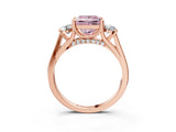 Rose gold Fancy Pink Princess Cut Diamond Three-Stone Engagement Ring with Prong Setting and Pavé Band_3