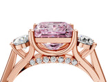 Rose gold Fancy Pink Princess Cut Diamond Three-Stone Engagement Ring with Prong Setting and Pavé Band_4