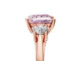 Rose gold Fancy Pink Princess Cut Diamond Three-Stone Engagement Ring with Prong Setting and Pavé Band_5