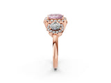 Rose gold Fancy Pink Princess Cut Diamond Three-Stone Halo Ring with Prong Setting and Pavé Accents_2