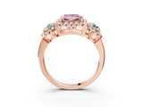 Rose gold Fancy Pink Princess Cut Diamond Three-Stone Halo Ring with Prong Setting and Pavé Accents_3