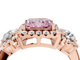 Rose gold Fancy Pink Princess Cut Diamond Three-Stone Halo Ring with Prong Setting and Pavé Accents_4