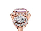 Rose gold Fancy Pink Princess Cut Diamond Three-Stone Halo Ring with Prong Setting and Pavé Accents_5