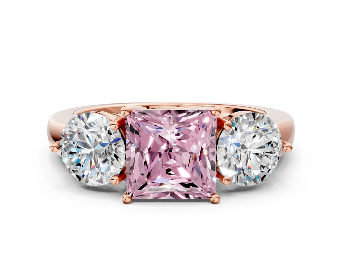 Rose gold Fancy Pink Princess Cut Diamond Three-Stone Ring with Prong Setting and Classic Band_40