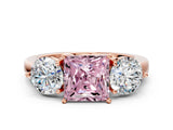 Rose gold Fancy Pink Princess Cut Diamond Three-Stone Ring with Prong Setting and Classic Band_40